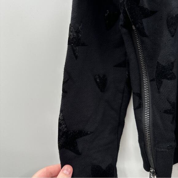 Rails Black Marlo Flocked Hearts and Stars Side Zipper Sweater Size S - Picture 7 of 9